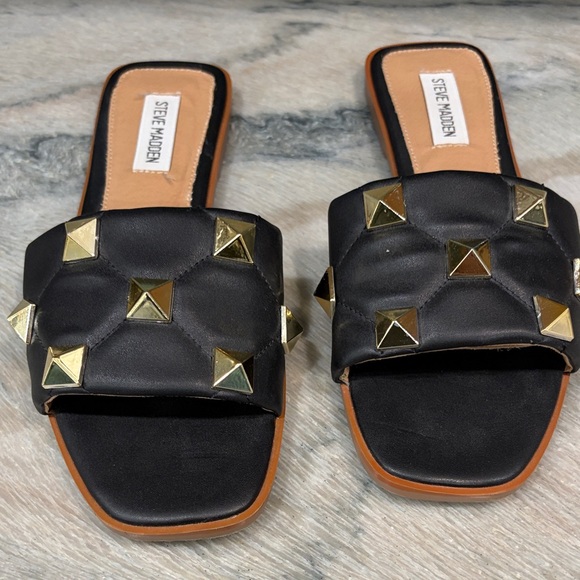 Steve Madden Shoes - Steve Madden Black Quilted Slide Sandals with Gold Studs